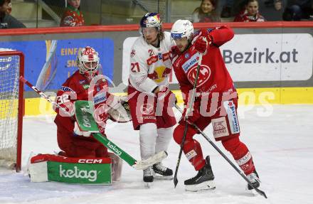 EBEL. Eishockey Bundesliga. EC KAC gegen Salzburg.   Thomas Vallant, Sebastian Dahm,  (KAC),  Troy Wayne Bourke   (Salzburg). Klagenfurt, am 26.3.2023.
Foto: Kuess
www.qspictures.net
---
pressefotos, pressefotografie, kuess, qs, qspictures, sport, bild, bilder, bilddatenbank