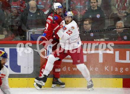 EBEL. Eishockey Bundesliga. EC KAC gegen Salzburg.   Nicholas Eric Petersen,  (KAC),    Dennis Eamon Robertson  (Salzburg). Klagenfurt, am 26.3.2023.
Foto: Kuess
www.qspictures.net
---
pressefotos, pressefotografie, kuess, qs, qspictures, sport, bild, bilder, bilddatenbank