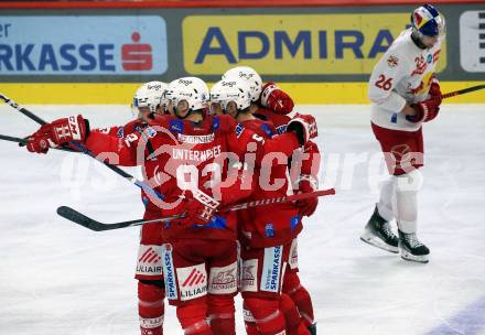 EBEL. Eishockey Bundesliga. EC KAC gegen Salzburg.   Torjubel Jesper Jensen Aabo, Clemens Unterweger, Lukas Haudum, Rijards Bukarts  (KAC).  Klagenfurt, am 26.3.2023.
Foto: Kuess
www.qspictures.net
---
pressefotos, pressefotografie, kuess, qs, qspictures, sport, bild, bilder, bilddatenbank