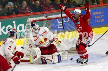 EBEL. Eishockey Bundesliga. EC KAC gegen Salzburg.  Torjubel Rihards Bukarts   (KAC),    Atte Tolvanen (Salzburg). Klagenfurt, am 26.3.2023.
Foto: Kuess
www.qspictures.net
---
pressefotos, pressefotografie, kuess, qs, qspictures, sport, bild, bilder, bilddatenbank