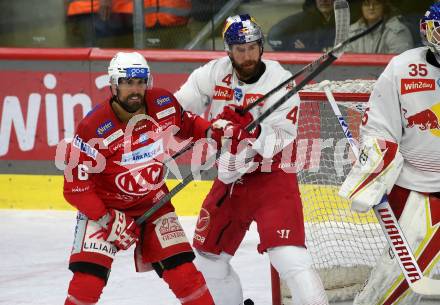 EBEL. Eishockey Bundesliga. EC KAC gegen Salzburg.   Lucas Lessio, (KAC),  Andrew Jay MacWilliam    (Salzburg). Klagenfurt, am 31.3.2023.
Foto: Kuess
www.qspictures.net
---
pressefotos, pressefotografie, kuess, qs, qspictures, sport, bild, bilder, bilddatenbank