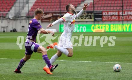 Fussball Bundesliga. SK Austria Klagenfurt gegen Salzburg.  Nicolas Binder,  (Klagenfurt),    Strahinja Pavlovic (Salzburg).  Klagenfurt, am 2.4.2023.
Foto: Kuess
---
pressefotos, pressefotografie, kuess, qs, qspictures, sport, bild, bilder, bilddatenbank