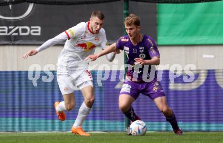 Fussball Bundesliga. SK Austria Klagenfurt gegen Salzburg.  Nicolas Binder, (Klagenfurt),    Strahinja Pavlovic (Salzburg).  Klagenfurt, am 2.4.2023.
Foto: Kuess
---
pressefotos, pressefotografie, kuess, qs, qspictures, sport, bild, bilder, bilddatenbank