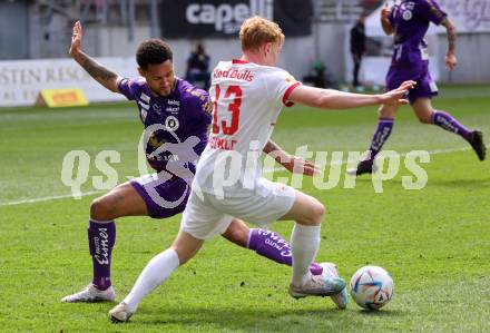 Fussball Bundesliga. SK Austria Klagenfurt gegen Salzburg.  Michael Blauensteiner, (Klagenfurt),  Nicolas Seiwald   (Salzburg).  Klagenfurt, am 2.4.2023.
Foto: Kuess
---
pressefotos, pressefotografie, kuess, qs, qspictures, sport, bild, bilder, bilddatenbank