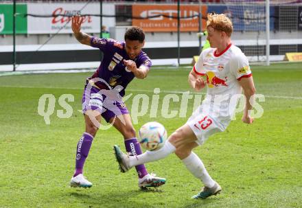 Fussball Bundesliga. SK Austria Klagenfurt gegen Salzburg.  Michael Blauensteiner, (Klagenfurt),   Nicolas Seiwald  (Salzburg).  Klagenfurt, am 2.4.2023.
Foto: Kuess
---
pressefotos, pressefotografie, kuess, qs, qspictures, sport, bild, bilder, bilddatenbank