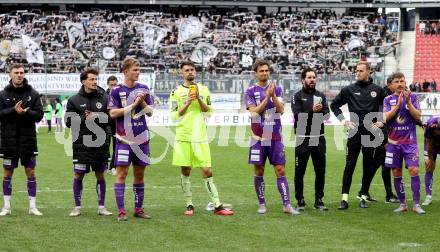 Fussball Bundesliga. SK Austria Klagenfurt gegen Sturm Graz.  Andrew Irving, Vesel Demaku, Nicolas Binder, Phillip Menzel, Thorsten Mahrer, Sandro Zakany, Marco Knaller, Christopher Wernitznig (Klagenfurt).  Klagenfurt, am 16.4.2023.
Foto: Kuess
---
pressefotos, pressefotografie, kuess, qs, qspictures, sport, bild, bilder, bilddatenbank