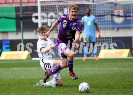 Fussball Bundesliga. SK Austria Klagenfurt gegen Sturm Graz. Nicolas Binder,  (Klagenfurt),     David Affengruber (Graz).  Klagenfurt, am 16.4.2023.
Foto: Kuess
---
pressefotos, pressefotografie, kuess, qs, qspictures, sport, bild, bilder, bilddatenbank