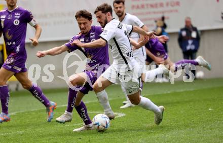 Fussball Bundesliga. SK Austria Klagenfurt gegen Sturm Graz.  Vesel Demaku,, (Klagenfurt),    Otari Kitishvili  (Graz).  Klagenfurt, am 16.4.2023.
Foto: Kuess
---
pressefotos, pressefotografie, kuess, qs, qspictures, sport, bild, bilder, bilddatenbank