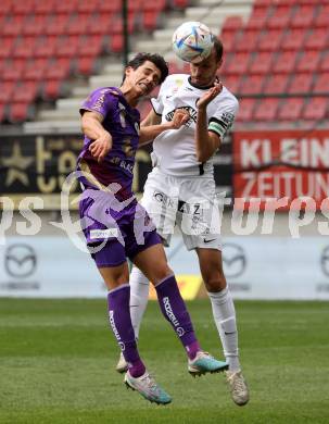 Fussball Bundesliga. SK Austria Klagenfurt gegen Sturm Graz. Sebastian Guerra Soto,  (Klagenfurt),   Jan Gorenc Stankovic   (Graz).  Klagenfurt, am 16.4.2023.
Foto: Kuess
---
pressefotos, pressefotografie, kuess, qs, qspictures, sport, bild, bilder, bilddatenbank