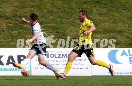 Fussball. Unterliga Ost. St. Veit  gegen Bad St. Leonhard.  Lukas Bernhard Unterweger  (St. Veit),  Marcel Rene Pfennich  (Bad St. Leonhard). St. Veit, 1.4.2023.
Foto: Kuess


---
pressefotos, pressefotografie, kuess, qs, qspictures, sport, bild, bilder, bilddatenbank