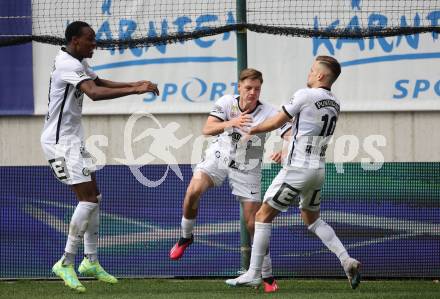 Fussball Bundesliga. SK Austria Klagenfurt gegen Sturm Graz. Torjubel Emmanuel Esseh Emegha, Tomi Horvat  (Graz).  Klagenfurt, am 16.4.2023.
Foto: Kuess
---
pressefotos, pressefotografie, kuess, qs, qspictures, sport, bild, bilder, bilddatenbank