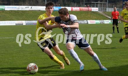 Fussball. Unterliga Ost. St. Veit  gegen Bad St. Leonhard.  Alexander Hofer   (St. Veit),  Michael Karl Schriefl  (Bad St. Leonhard). St. Veit, 1.4.2023.
Foto: Kuess


---
pressefotos, pressefotografie, kuess, qs, qspictures, sport, bild, bilder, bilddatenbank