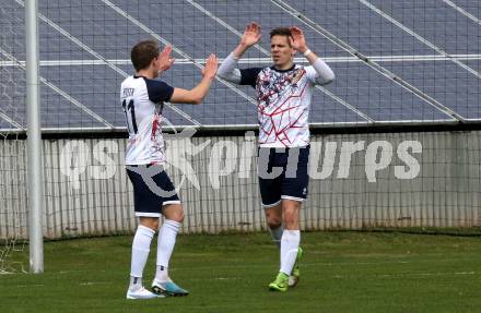 Fussball. Unterliga Ost. St. Veit  gegen Bad St. Leonhard.   Torjubel Alexander Hofer, Michael Salbrechter,  (St. Veit).  St. Veit, 1.4.2023.
Foto: Kuess


---
pressefotos, pressefotografie, kuess, qs, qspictures, sport, bild, bilder, bilddatenbank