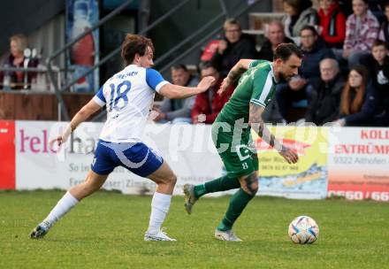 Fussball. Regionalliga. Treibach gegen DSV Leoben.  David Armin Hude (Treibach),  Philipp HUEtter  (Leoben). Treibach, 21.4.2023.
Foto: Kuess


---
pressefotos, pressefotografie, kuess, qs, qspictures, sport, bild, bilder, bilddatenbank