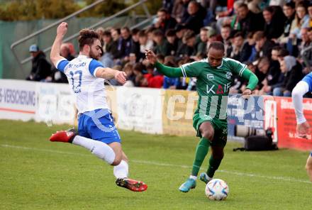 Fussball. Regionalliga. Treibach gegen DSV Leoben.  Moritz Leitner (Treibach),  Michael John Lema  (Leoben). Treibach, 21.4.2023.
Foto: Kuess


---
pressefotos, pressefotografie, kuess, qs, qspictures, sport, bild, bilder, bilddatenbank