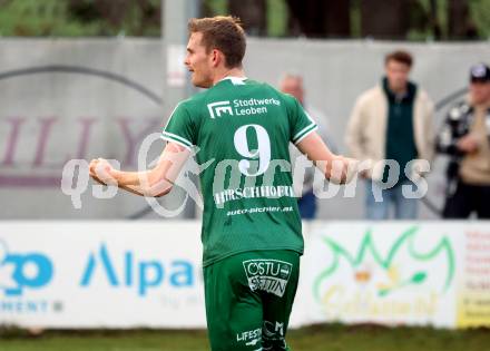 Fussball. Regionalliga. Treibach gegen DSV Leoben.  Torjubel  Thomas Hirschhofer  (Leoben). Treibach, 21.4.2023.
Foto: Kuess


---
pressefotos, pressefotografie, kuess, qs, qspictures, sport, bild, bilder, bilddatenbank