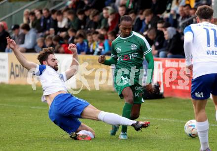 Fussball. Regionalliga. Treibach gegen DSV Leoben.  Moritz Leitner (Treibach),   Michael John Lema (Leoben). Treibach, 21.4.2023.
Foto: Kuess


---
pressefotos, pressefotografie, kuess, qs, qspictures, sport, bild, bilder, bilddatenbank