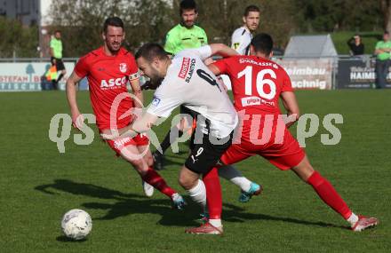 Fussball. Kaerntner Liga. Bleiburg gegen ATSV Wolfsberg.   Adnan Besic  (Bleiburg),  Andraz Paradiz,  Patrick Pfennich   (Wolfsberg). Bleiburg 22.4.2023.
Foto: Kuess


---
pressefotos, pressefotografie, kuess, qs, qspictures, sport, bild, bilder, bilddatenbank