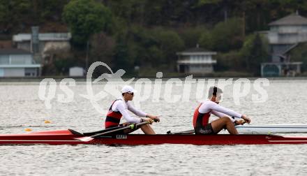 Rudern. Adam Cech, Nikolaus Strauss. Klagenfurt, am 29.4.2023.
Foto: Kuess


---
pressefotos, pressefotografie, kuess, qs, qspictures, sport, bild, bilder, bilddatenbank