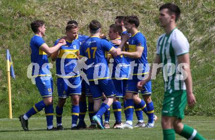 Fussball. 1. Klasse D. DSG Ferlach gegen Tainach.  Torjubel Michael Krainer  (Ferlach).  Ferlach 29.4.2023.
Foto: Kuess


---
pressefotos, pressefotografie, kuess, qs, qspictures, sport, bild, bilder, bilddatenbank