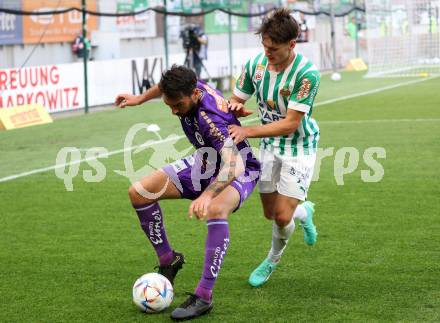 Fussball Bundesliga. SK Austria Klagenfurt gegen SK Rapid Wien. Kosmas Gkezos,   (Klagenfurt),  Moritz Oswald  (Rapid).  Klagenfurt, am 3.6.2023.
Foto: Kuess
---
pressefotos, pressefotografie, kuess, qs, qspictures, sport, bild, bilder, bilddatenbank