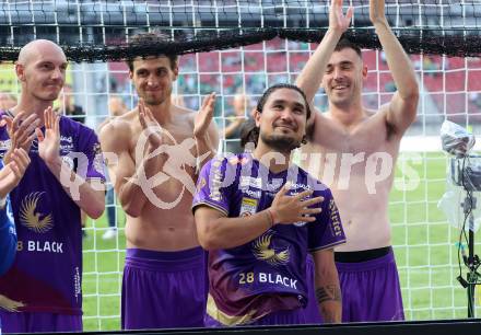 Fussball Bundesliga. SK Austria Klagenfurt gegen SK Rapid Wien.  Nicolas Wimmer, Thorsten Mahrer, Andrew Irving, Maximiliano Romero Moreira (Klagenfurt). Klagenfurt, am 3.6.2023.
Foto: Kuess
---
pressefotos, pressefotografie, kuess, qs, qspictures, sport, bild, bilder, bilddatenbank