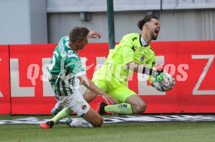 Fussball Bundesliga. SK Austria Klagenfurt gegen SK Rapid Wien.  Phillip Menzel,  (Klagenfurt),  Roman Kerschbaum  (Rapid).  Klagenfurt, am 3.6.2023.
Foto: Kuess
---
pressefotos, pressefotografie, kuess, qs, qspictures, sport, bild, bilder, bilddatenbank