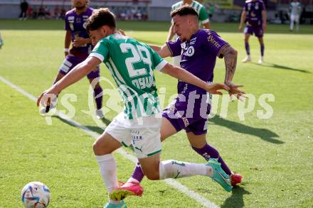 Fussball Bundesliga. SK Austria Klagenfurt gegen SK Rapid Wien.  Sinan Karweina,  (Klagenfurt),  Moritz Oswald  (Rapid).  Klagenfurt, am 3.6.2023.
Foto: Kuess
---
pressefotos, pressefotografie, kuess, qs, qspictures, sport, bild, bilder, bilddatenbank