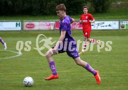 Fussball Kaerntner Liga. SK Austria KLagenfurt Amateure gegen ATSV Wolfsberg.  Marius Leo Maierhofer (Austria Klagenfurt),. Brueckl, am 9.6.2023.
Foto: Kuess



---
pressefotos, pressefotografie, kuess, qs, qspictures, sport, bild, bilder, bilddatenbank