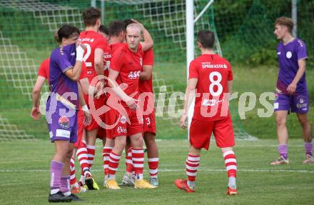 Fussball Kaerntner Liga. SK Austria KLagenfurt Amateure gegen ATSV Wolfsberg. Torjubel  (Wolfsberg). Brueckl, am 9.6.2023.
Foto: Kuess



---
pressefotos, pressefotografie, kuess, qs, qspictures, sport, bild, bilder, bilddatenbank