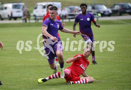 Fussball Kaerntner Liga. SK Austria KLagenfurt Amateure gegen ATSV Wolfsberg. Denis Sinanovic  (Austria Klagenfurt),  Fabian Rothleitner  (Wolfsberg). Brueckl, am 9.6.2023.
Foto: Kuess



---
pressefotos, pressefotografie, kuess, qs, qspictures, sport, bild, bilder, bilddatenbank