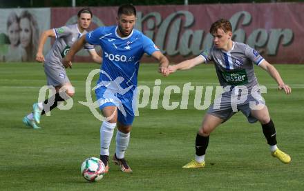 Fussball KFV Cup. SAK gegen Dellach/Gail.  Uros Palibrk (SAK),  Fabio Revelant  (Dellach). Klagenfurt, am 17.6.2023.
Foto: Kuess



---
pressefotos, pressefotografie, kuess, qs, qspictures, sport, bild, bilder, bilddatenbank