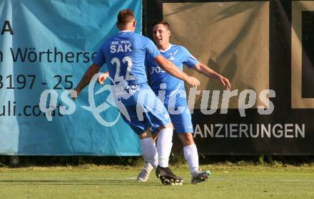 Fussball KFV Cup. SAK gegen Dellach/Gail.  Torjubel Luka Vukovic, Darijo Biscan, (SAK). Klagenfurt, am 17.6.2023.
Foto: Kuess



---
pressefotos, pressefotografie, kuess, qs, qspictures, sport, bild, bilder, bilddatenbank