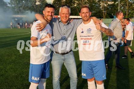 Fussball KFV Cup. SAK gegen Dellach/Gail.  Darjan Aleksic, Marko Wieser, Darijo Biscan (SAK). Klagenfurt, am 17.6.2023.
Foto: Kuess



---
pressefotos, pressefotografie, kuess, qs, qspictures, sport, bild, bilder, bilddatenbank