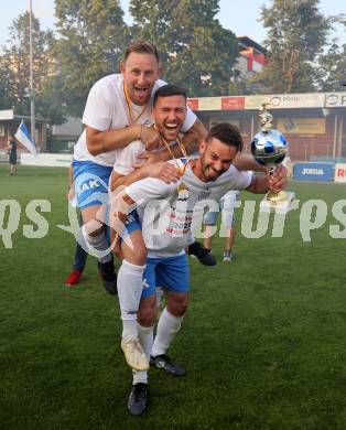 Fussball KFV Cup. SAK gegen Dellach/Gail. Jubel Patrick Lausegger, Darjan Aleksic, Darijo Biscan  (SAK). Klagenfurt, am 17.6.2023.
Foto: Kuess



---
pressefotos, pressefotografie, kuess, qs, qspictures, sport, bild, bilder, bilddatenbank