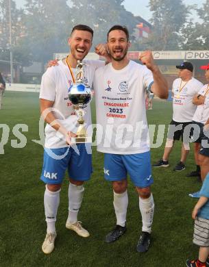 Fussball KFV Cup. SAK gegen Dellach/Gail. Jubel Darjan Aleksic, Patrick Lausegger  (SAK). Klagenfurt, am 17.6.2023.
Foto: Kuess



---
pressefotos, pressefotografie, kuess, qs, qspictures, sport, bild, bilder, bilddatenbank