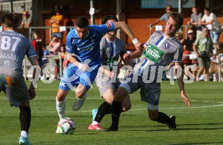 Fussball KFV Cup. SAK gegen Dellach/Gail.  Hrvoje Jakovljevic (SAK),   Maximilian Wastian  (Dellach). Klagenfurt, am 17.6.2023.
Foto: Kuess



---
pressefotos, pressefotografie, kuess, qs, qspictures, sport, bild, bilder, bilddatenbank