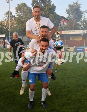 Fussball KFV Cup. SAK gegen Dellach/Gail. Jubel Patrick Lausegger, Darjan Aleksic, Darijo Biscan  (SAK). Klagenfurt, am 17.6.2023.
Foto: Kuess



---
pressefotos, pressefotografie, kuess, qs, qspictures, sport, bild, bilder, bilddatenbank