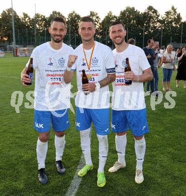 Fussball KFV Cup. SAK gegen Dellach/Gail.  Patrick Lausegger, Zoran Vukovic, Darjan Aleksic (SAK). Klagenfurt, am 17.6.2023.
Foto: Kuess



---
pressefotos, pressefotografie, kuess, qs, qspictures, sport, bild, bilder, bilddatenbank