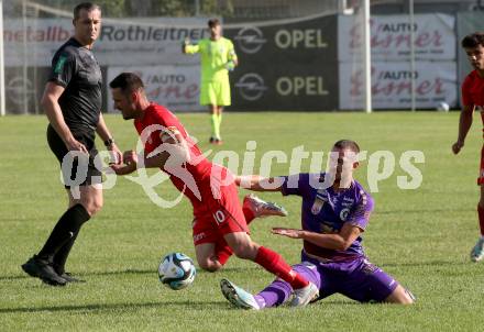 Fussball Bundesliga. Testspiel. ATSV Wolfsberg gegen SK Austria KLagenfurt. Patrick Pfennich, (Wolfsberg),  Turgay Gemicibasi   (KLagenfurt). Wolfsberg, am 4.7.2023.
Foto: Kuess



---
pressefotos, pressefotografie, kuess, qs, qspictures, sport, bild, bilder, bilddatenbank