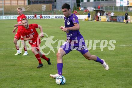 Fussball Bundesliga. Testspiel. ATSV Wolfsberg gegen SK Austria KLagenfurt.  Nikola Djoric  (KLagenfurt). Wolfsberg, am 4.7.2023.
Foto: Kuess



---
pressefotos, pressefotografie, kuess, qs, qspictures, sport, bild, bilder, bilddatenbank