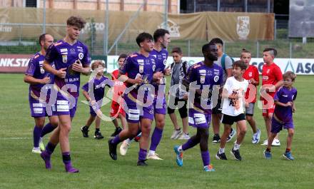 Fussball Bundesliga. Testspiel. ATSV Wolfsberg gegen SK Austria KLagenfurt. Jannik Robatsch, Bego Kujrakovic, Solomon Bonnah   (KLagenfurt). Wolfsberg, am 4.7.2023.
Foto: Kuess



---
pressefotos, pressefotografie, kuess, qs, qspictures, sport, bild, bilder, bilddatenbank