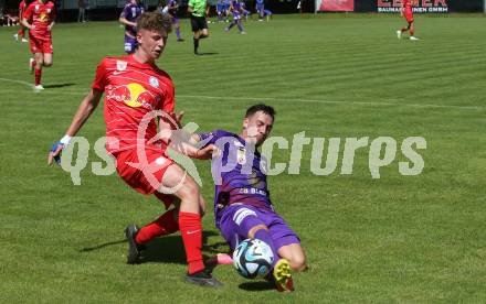 Fussball Bundesliga. Testspiel. Sk Austria KLagenfurt gegen Liefering.  Sinan Karweina,  (Austria),  Marcel Moswitzer  (Liefering). Gmuend, am 7.7. 2023.
Foto: Kuess



---
pressefotos, pressefotografie, kuess, qs, qspictures, sport, bild, bilder, bilddatenbank