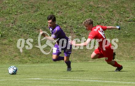 Fussball Bundesliga. Testspiel. Sk Austria KLagenfurt gegen Liefering. Sebastian Guerra Soto, (Austria),  Marcel Moswitzer   (Liefering). Gmuend, am 7.7. 2023.
Foto: Kuess



---
pressefotos, pressefotografie, kuess, qs, qspictures, sport, bild, bilder, bilddatenbank