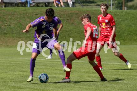 Fussball Bundesliga. Testspiel. Sk Austria KLagenfurt gegen Liefering.  SEbastian Guerra Soto, (Austria),  Marcel Moswitzer  (Liefering). Gmuend, am 7.7. 2023.
Foto: Kuess



---
pressefotos, pressefotografie, kuess, qs, qspictures, sport, bild, bilder, bilddatenbank