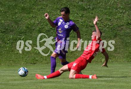 Fussball Bundesliga. Testspiel. Sk Austria KLagenfurt gegen Liefering.  Sebastian Guerra Soto (Austria),  Rocco Zikovic  (Liefering). Gmuend, am 7.7. 2023.
Foto: Kuess



---
pressefotos, pressefotografie, kuess, qs, qspictures, sport, bild, bilder, bilddatenbank