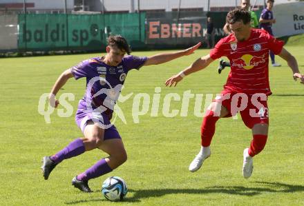 Fussball Bundesliga. Testspiel. Sk Austria KLagenfurt gegen Liefering. Bego Kujrakovic,  (Austria),   Moritz Neumann (Liefering). Gmuend, am 7.7. 2023.
Foto: Kuess



---
pressefotos, pressefotografie, kuess, qs, qspictures, sport, bild, bilder, bilddatenbank