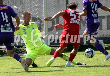 Fussball Bundesliga. Testspiel. Sk Austria KLagenfurt gegen Liefering.  Marco Knaller,  (Austria). Gmuend, am 7.7. 2023.
Foto: Kuess



---
pressefotos, pressefotografie, kuess, qs, qspictures, sport, bild, bilder, bilddatenbank