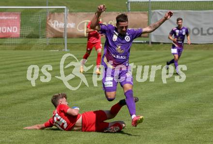 Fussball Bundesliga. Testspiel. Sk Austria KLagenfurt gegen Liefering.  Sinan Karweina,  (Austria),  Marcel Moswitzer  (Liefering). Gmuend, am 7.7. 2023.
Foto: Kuess



---
pressefotos, pressefotografie, kuess, qs, qspictures, sport, bild, bilder, bilddatenbank