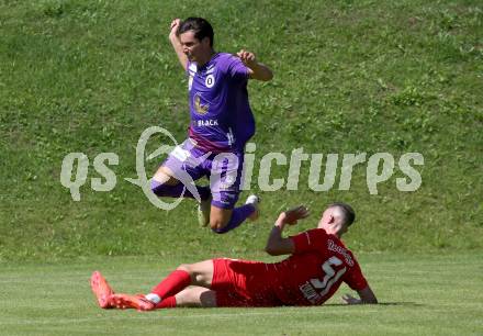 Fussball Bundesliga. Testspiel. Sk Austria KLagenfurt gegen Liefering.  Sebastian Guerra Soto (Austria),  Rocco Zikovic  (Liefering). Gmuend, am 7.7. 2023.
Foto: Kuess



---
pressefotos, pressefotografie, kuess, qs, qspictures, sport, bild, bilder, bilddatenbank